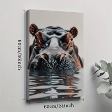 1pc Framed Canvas Poster, Hippo Animal Wildlife Wall Art Canvas Paintings, Ideal Gift For Bedroom Living Room Corridor, Wall Art, Room Decoration