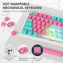 75% Wireless Creamy Pink Mechanical Keyboard, Hot Swappable Custom Keyboard, RGB Backlit Gasket Gaming Keyboard, 2.4G/BT5.0/USB-C Mechanical Keyboard, Pre-Lubed Linear Gray Cream Switches - Miami/GrayCreamSwitch - View 6