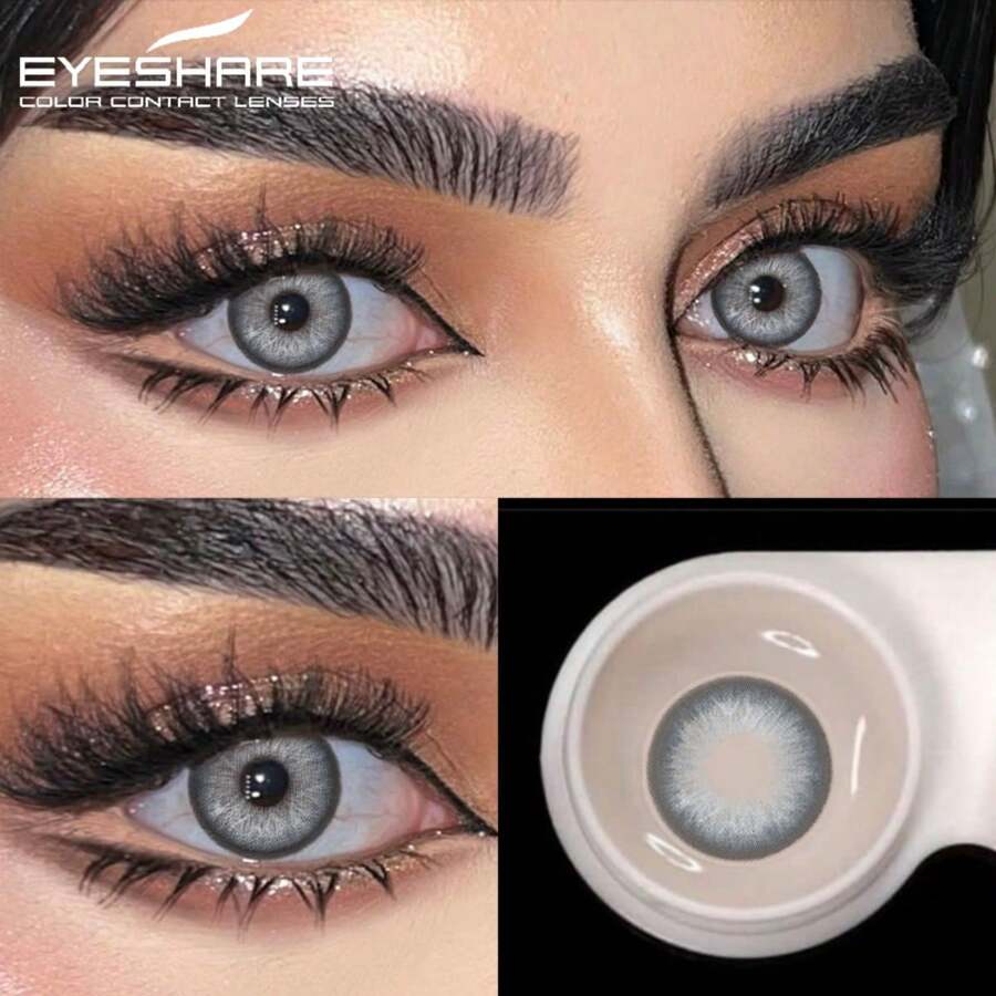 Eyeshare 1 副彩色隐形眼镜，适合眼睛自然外观棕色镜片灰色镜片蓝色镜片美丽瞳孔绿色隐形眼镜万圣节服装角色扮演
