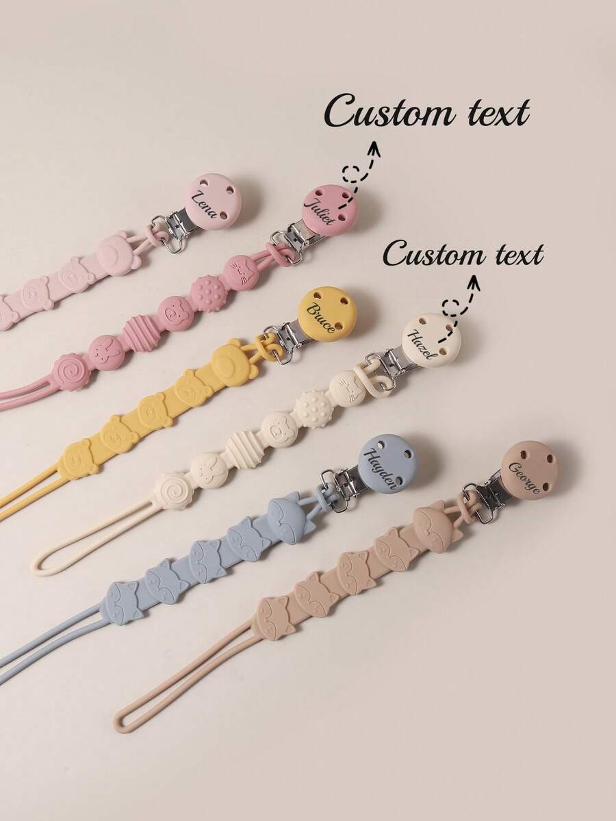 1pc Personalized Baby Name Custom Pacifier Clip, Silicone Teether Anti-Lost Chain