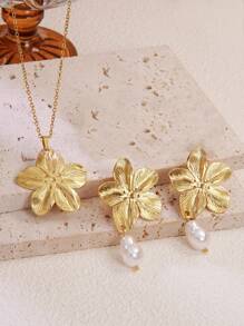 1 Set di gioielli in stile fattoria con design a fiori d'uovo in acciaio inossidabile (include 1 collana e 1 paio di orecchini), adatto per le donne da indossare in occasioni di fidanzamento o matrimonio, o come regalo festival per amici