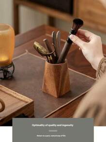 1pc Solid Walnut Wood Retro Storage Bucket, Tea Accessories Container, Pen Holder, Modern Minimalist Wooden Office Desk Stationery Organizer, Handmade Walnut Wood, Color And Size May Vary, Back To School