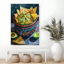 1 Pc Framed Colorful Guacamole And Chips Art, Mexican Restaurant Decor Wall Art Textured Canvas Poster Painting Wall Decor For Bedroom Living Room, Ready To Hang - Xám - Xem 4