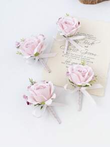 2/4/6pcs Set Artificial Rose Boutonniere For Men, Suitable For Bohemian Style Weddings, Formal Occasions, Anniversaries And Other Events