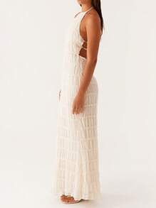 Women's Ruched Bodycon Long Dress Sleeveless Backless Solid Color Dress Cocktail Party Dress - Apricot - View 2