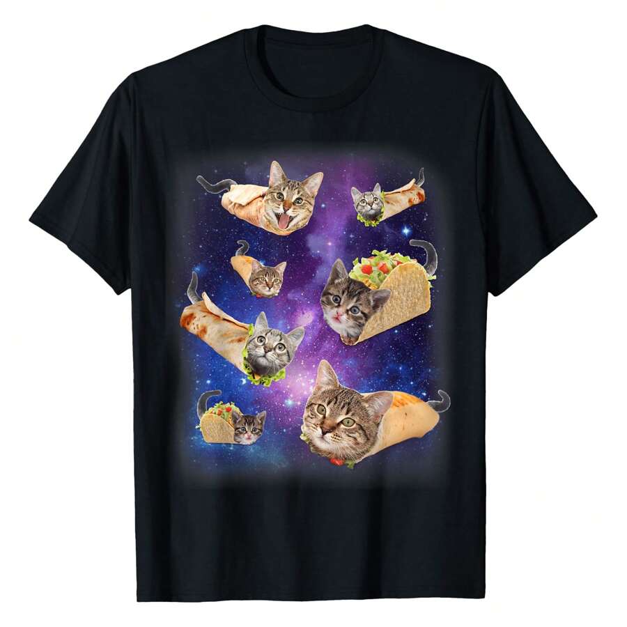 Burrito Cat And Taco Cat Space Galaxy Meme Tacocat Silly T-Shirt Charming And Funny Women's T-Shirt - màu đen - Xem 1