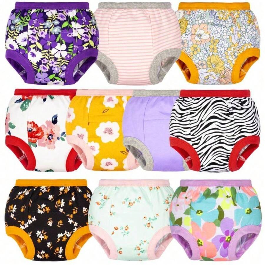 JIANGTAO Big Elephant 10 Pack Kids Potty Training Underwear – Reusable Toilet Training Pants And Potty Trainer For Toddlers 32481 - 紫色花 - 查看 1