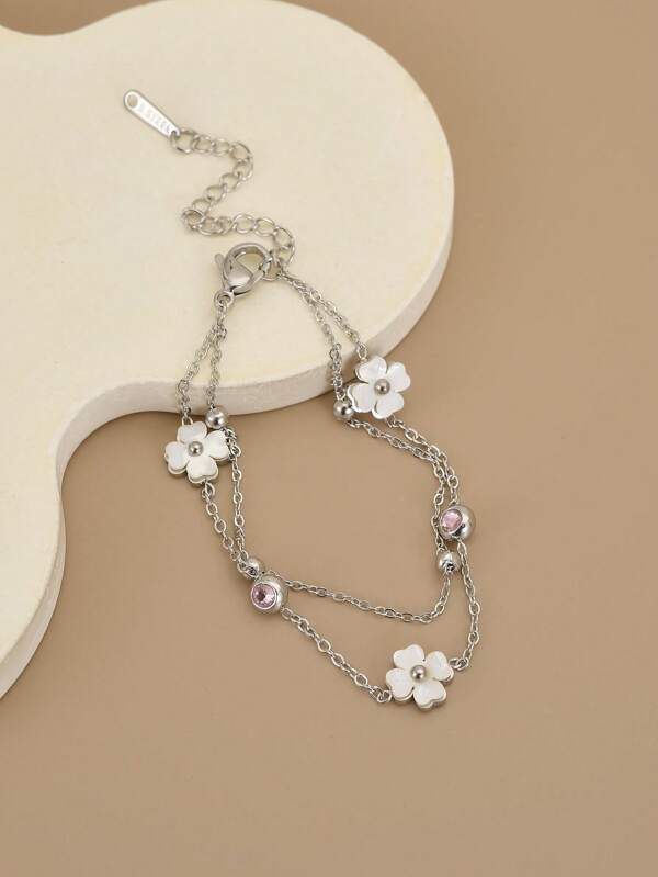 1pc Stainless Steel Four-Leaf Flower Beach Anklet For Women