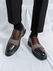 Men's Formal Check Print Dress Shoes - Vintage High-End British Casual Dress Loafers, Lightweight Comfortable Lace-Up - Brown - View 7
