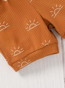 2 piezas/set Bodys de manga corta con estampado acanalado para bebés niños, cómodos y de moda - Café integral - Ver 5