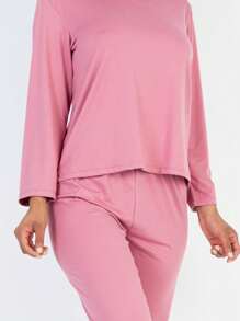 2pcs Pajama Sets For Women Solid Long Sleeve Tee & Pants PJ Set - Polignac - View 5
