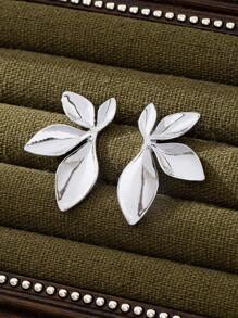 1 Par de Brincos de Pino de Aço Inoxidável com Estampa Floral Suave, Acessório de Moda Minimalista, Uso Diário e Presente para Mulheres