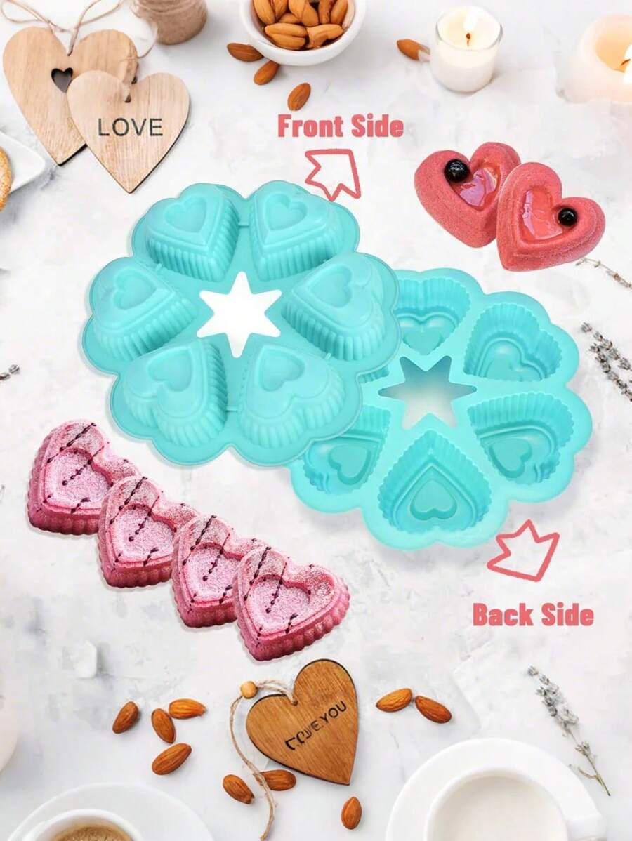 3pcs 6 Cavity Heart Shaped Silicone Cake Molds For DIY Baking Chocolate And Jelly Handmade Molds Baking Tools For Creative Desserts And Party Treats - Multicolor - View 1