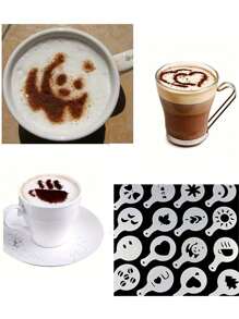 16 Peças Kit de Stencils de Café, Stencils de Arte em Cappuccino, Latte e Espuma de Leite para Barista, Ferramentas de Decoração de Bolo de Plástico para Café, Dia dos Namorados, Festa, Reunião e Volta às Aulas - Multicolorido - Visão 8