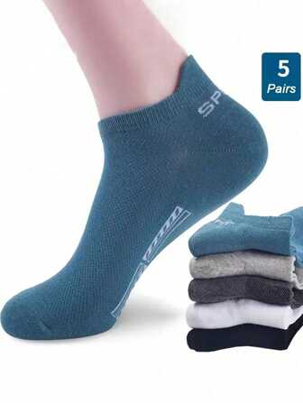 Sports Outdoor 5pairs Unisex Letter Pattern Socks, Low Cut Breathable Sports Ankle Socks