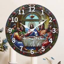 1pc "The Last Supper" Wooden Hanging Wall Clock, Silent Non-Ticking For Living Room, Kitchen Home Decor, Gift For Believers, Size Options: 10-Inch, 12-Inch, 14-Inch, 16-Inch (Battery Not Included) Room Decor Clock Wall Bedroom Decor Dormitory Decor Back To School School Decor School Surprise School Supplies - Multicolor - View 1