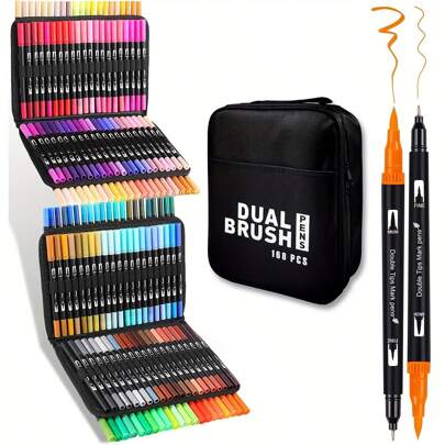 72-168 Colors Dual Tip Brush Marker Pens Set, Medium Point Art Markers For Drawing, Calligraphy, Journaling, And Hand Lettering - Mixed Color Range, Non-Waterproof, Washable, Ideal For Plastic Surfaces, Suitable For Students, Thanksgiving Christmas New Year Gifts