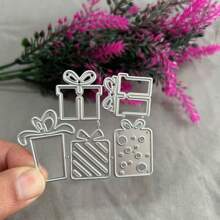 礼品盒金属切割模具、DIY 剪贴簿相册和压花模板、贺卡制作工具、卡片纸切割工艺品、礼品卡制作模板模切 - 銀色 - 查看 4