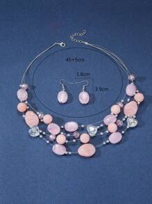 Boho-Chic 3pcs Summer Jewelry Set - Colorful Beaded & Turquoise Necklace And Earrings, Perfect For Parties & Vacations