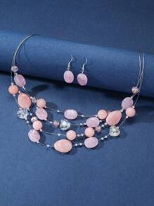 Boho-Chic 3pcs Summer Jewelry Set - Colorful Beaded & Turquoise Necklace And Earrings, Perfect For Parties & Vacations