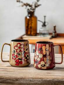 23.67 Oz Hand-Painted Ceramic Mug - Vibrant Floral Design, Microwave Friendly, Insulated, Multipurpose Kitchen & Dining Cup, Kitchen Drinkware | Chinese Aesthetics | Glossy Finish, Coffee Kitchen Decor Back To School