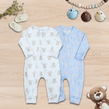 02 Pieces Baby Girl's And Boy's Cold Weather Jumpsuit In Soft Warm Sublimated Printed Jumpsuit With Zipper Easy To Wear Winter Clothes - 白色 - 查看 1