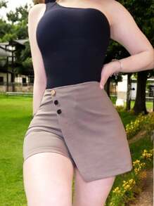 Short falda 3 botones caqui