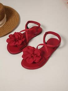 Sandalias bohemias de mujer con estilo vintage, cómodas y casuales, 2025 nueva moda, con correas cruzadas suaves tejidas de unicolor, decoración floral, hebilla, transpirables, apropiadas para verano, versátiles para vacaciones, antideslizantes, para viajes, tallas grandes, regalo del Día de San Valentín - Rojo - Ver 7