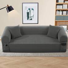Floor Couch - 3 Seats Compression Sofa With Pillows Hybrid Sofa Pocketed Spring