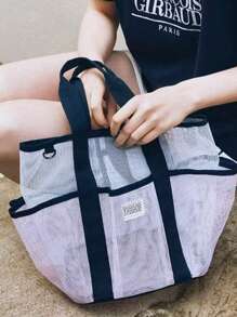 1PC Women's Mesh Beach Tote Bag, Perfect For Casual, Carefree Poolside Use During Vacations Or At The Beach.Mesh Beach Bag - Large Tote Bag, Perfect For Family Essentials, Toys, And Vacations