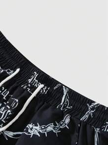 男士时尚数码印花宽松短裤，荆棘图案，适合休闲和户外穿着，Emo，2000 年代风格