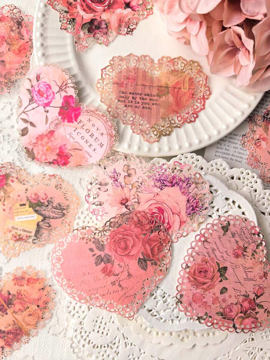 10pcs Pack Heart Shaped Hollow Frame Decorative Paper Materials - one-size - View 1