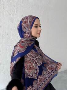 1 pièce Foulard hijab en mousseline imprimée, foulard élégant et luxueux de couleur rétro pour femme, accessoires hijab abaya, voile pour femme