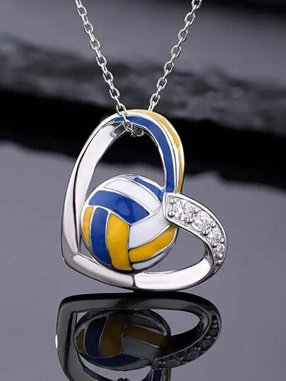 波西米亚心形吊坠 - 1 件时尚排球项链，适合男孩 - 运动珠宝