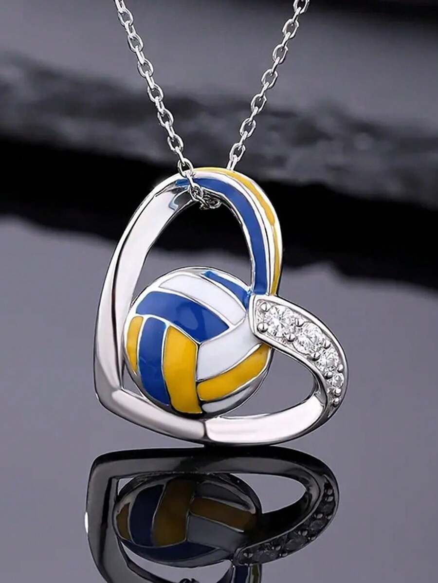 波西米亚心形吊坠 - 1 件时尚排球项链，适合男孩 - 运动珠宝