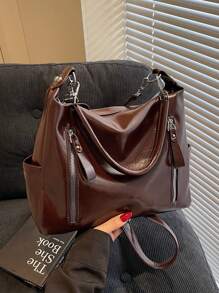 Miralda 复古 2025 磨砂皮纹大容量时尚百搭单肩包 高端沙滩包 托特包 购物包 大包 小众质感手提包 拉链 双肩带 斜挎包 - 咖啡 - 查看 6