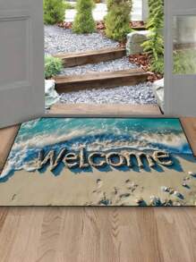 1 pieza Felpudo de bienvenida, alfombra de fibra de poliéster con estampado de patrones de playa, antideslizante, resistente al desgaste y fácil de limpiar, adecuado para sala de estar, cocina, baño, comedor, entrada, decoración del hogar, decoración navideña - Multicolor - Ver 3