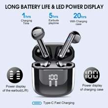 Ordtop Bluetooth Earphone Compatible With Apple Phone, IPad, Laptops, For IOS, Android Users, Gifts For Family, Friends, Mothers, Kids, Birthday, Spring, Summer, Boyfriends, Girlfriends, Holiday LED Display Charging Case, Wireless Earphone, Small And Portable, In-Ear Wireless Earphone, Mini Earbuds With Charging Case - Black - View 6