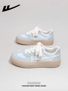 1 双 WARRIOR 女式系带设计运动鞋，低帮休闲鞋，户外平底鞋，夏季透气滑板鞋，时尚舒适帆布运动鞋，厚底帆布运动鞋，街头风格运动鞋，低帮软底运动鞋 - 藍色 - 查看 4