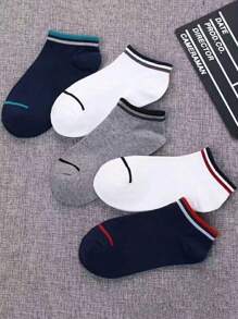 5 Pairs Men's Fashionable Sports Socks, Low-Cut Invisible Ankle Socks, Lightweight For Spring/Summer - Multicolor - View 1