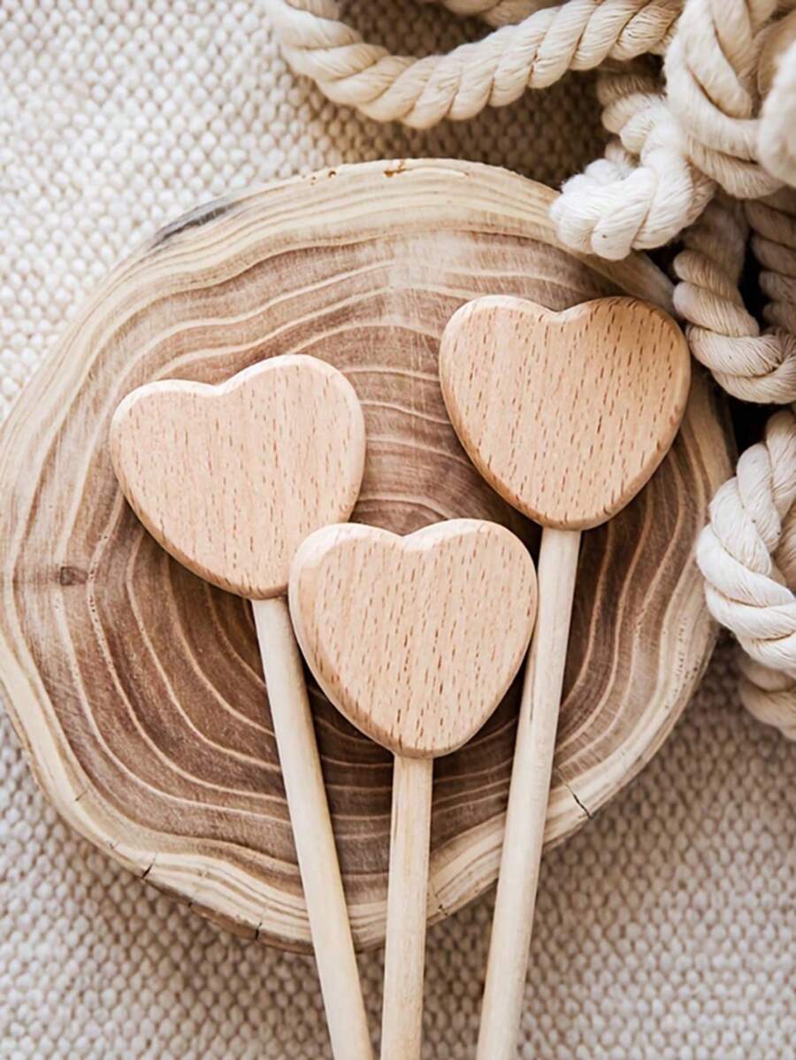 1 件手工制作的木制魔杖套装 - 星形、心形和月亮形状，适合派对礼品、通用节日装饰和一般用途 - 木質色 - 查看 1