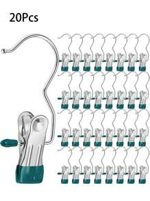 20Pcs/10Pcs/5Pcs Simple Stainless Steel Hook Clip, Multifunctional Single Hook Clip For Pants, Skirts, Drying Windproof Hook Clip, Household Space Saving Organizer For Bedroom, Closet, Wardrobe, Home, Dorm