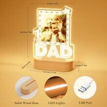 Personalized Gifts For Dad: No.1 Dad Picture Frame Customized Night Light Father-Day Birthday Gifts From Daughter/Son - Warm Color - View 6