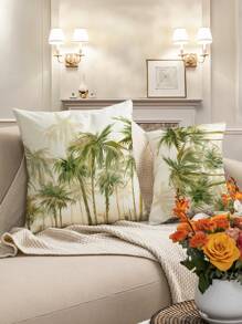 1/2pcs Tropical Rainforest Digital Printing Pillowcase, Coconut Tree Pattern Linen-Like Cushion Cover For Living Room, Bedroom, Sofa, Outdoor Garden Decoration, All Season Pillow Sham, Without Core, 30*50cm, 45*45cm, 50*50cm, 60*60cm - Multicolor - View 4