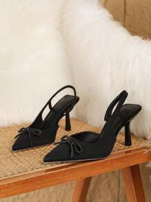 Fall/Winter Women's Brown High Heels, Black Pointed Toe Leopard Print Animal Pattern Baddie & Disco Summer Pastels Classy Look Baddie Outfits Night Out, Striped Rose Flower White Silver Colorful Pink Rhinestone Wild Beauty Exaggerated Bowknot Stilettos High Heels Sexy Sweet Back Strap Shoes Sandals For Party, Banquet, Date, Evening Dress, Available In Large Sizes 41-43 And Small Sizes 34,Elegant - Black - View 4