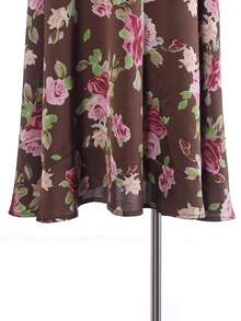Élégante jupe longue imprimée en satin pour femme, jupe de soirée longue taille haute évasée avec taille élastique, en polyester, coupe ample, toutes saisons - Tabac - Voir 3