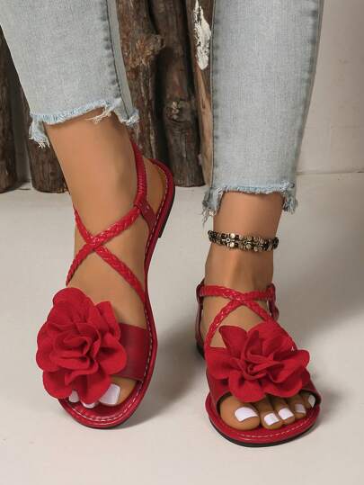 Infradito da donna stile bohémien, con design floreale, da indossare in spiaggia e in vacanza, in stile vintage casual comodo e traspirante, con cinturini incrociati in tinta unita, suola antiscivolo, adatto anche come regalo di San Valentino, taglie comode e versatili