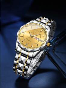 NARY 男士高端手表，休闲商务石英表，带日期和星期显示，不锈钢表带，水晶镶嵌表盘，适合日常佩戴、节日礼物、商务活动和聚会 - 藍色 - 查看 10