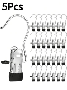 20Pcs/10Pcs/5Pcs Simple Stainless Steel Hook Clip, Multifunctional Single Hook Clip For Pants, Skirts, Drying Windproof Hook Clip, Household Space Saving Organizer For Bedroom, Closet, Wardrobe, Home, Dorm
