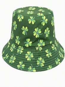 1pc Reversible Clover Print Bucket Hat, Versatile Outdoor Sun Protection Hat For Men & Women, Summer - Multicolor - View 11